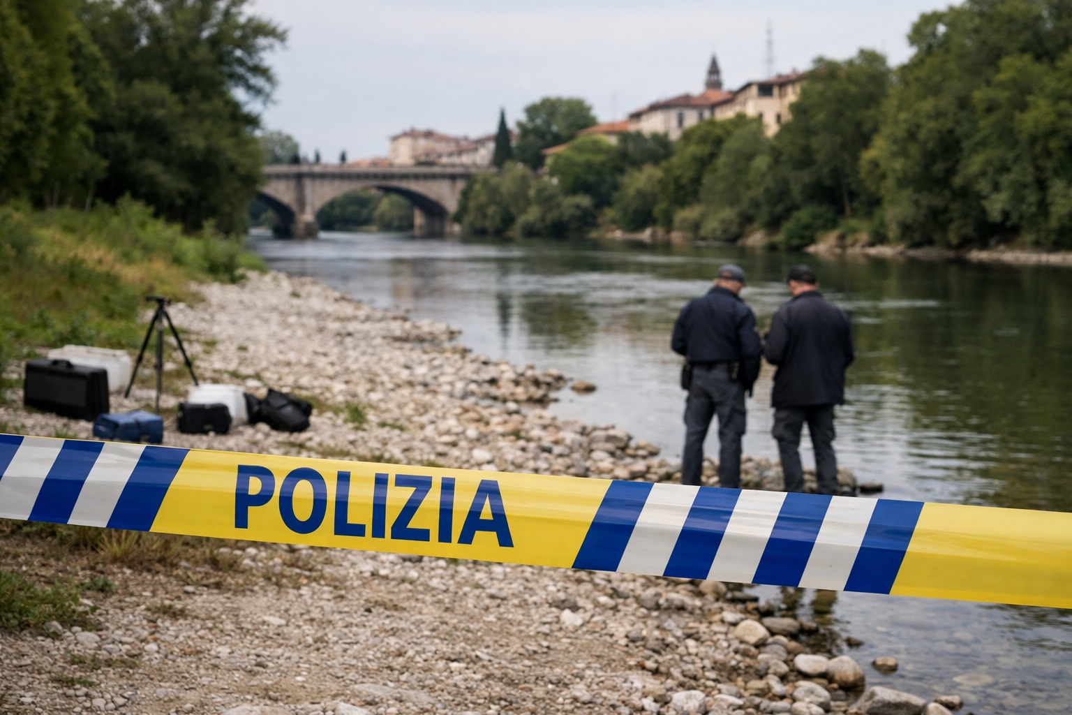 Scena investigativa vicino a un fiume nel caso Ruoso e Torzullo, esempio di confessione con e senza arma
