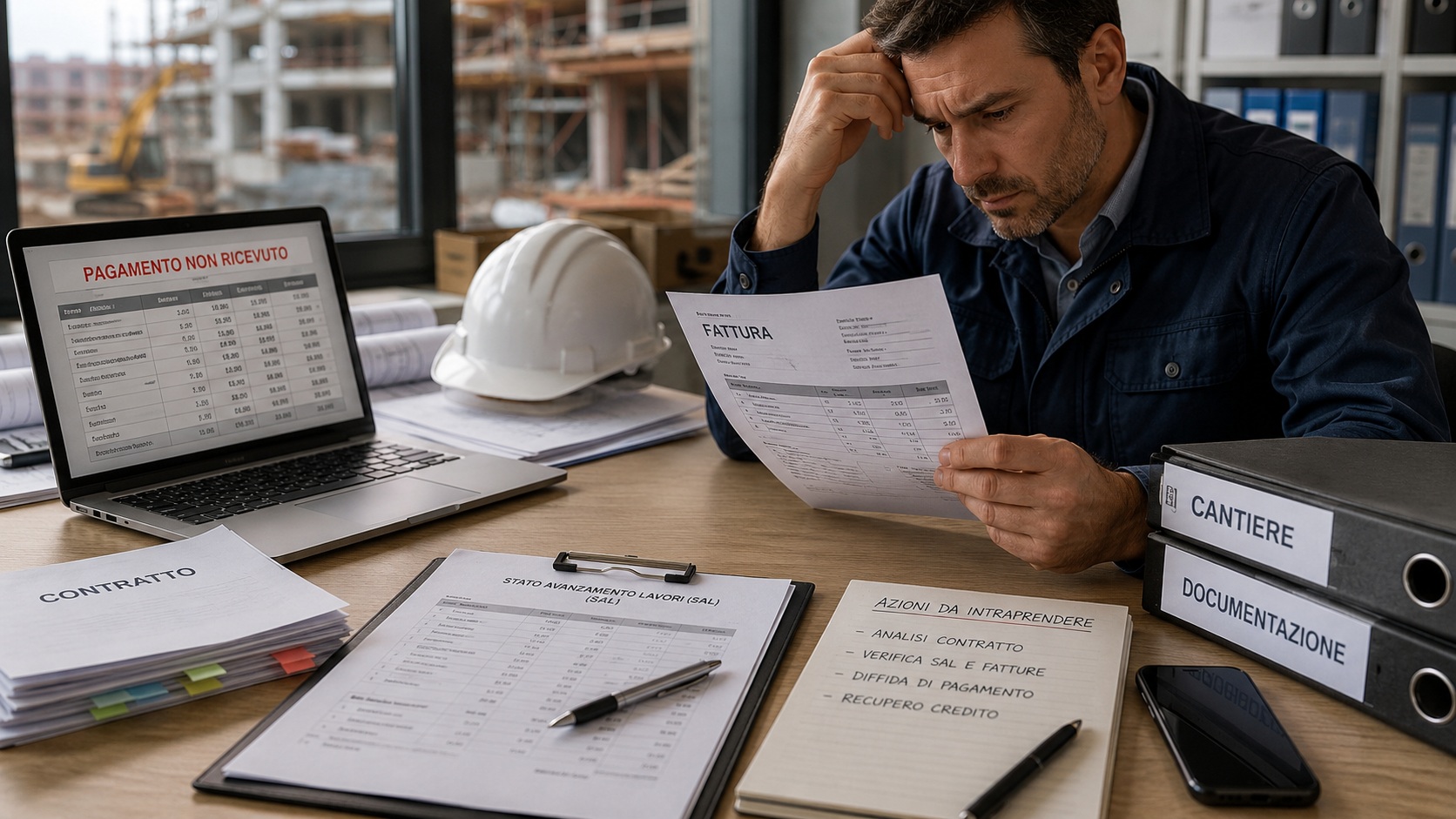 impresa edile che verifica contratto, SAL e fotografie di cantiere per recuperare credito da committente inadempiente