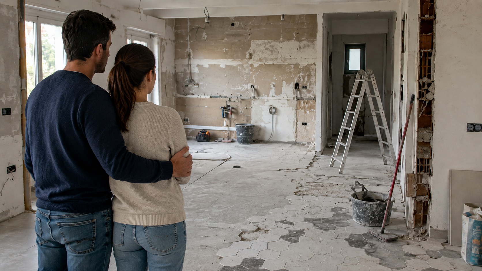 Cantiere edile fermo con lavori incompleti in una casa privata