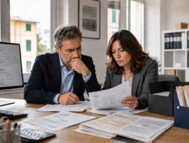imprenditore e responsabile della contabilità esaminano fatture non pagate e società collegate